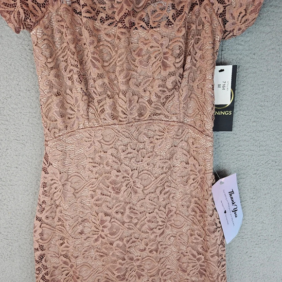 Maria Bonita Womens Lace Overlay Evening Dress Sz M Sand Color Stretch Body hug - Picture 3 of 12